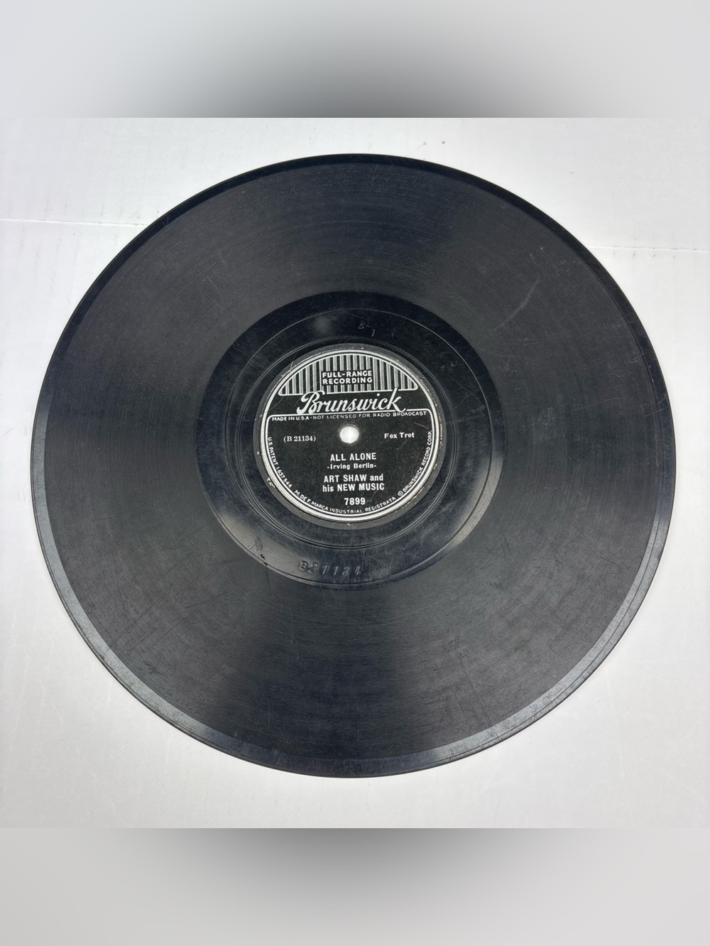 Vintage Art Shaw New Music Record 78 Brunswick Shellac All Alone Because I Love